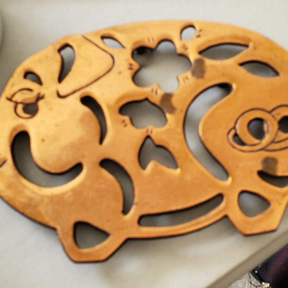 Vintage Copper Plated Pig Trivet
